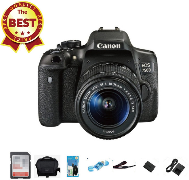 추가금X 풀 패키지 캐논 EOS 750D+18-55mm+32GB+가방+리더기+청소세트 입문용 DSLR카메라 사진 수업용