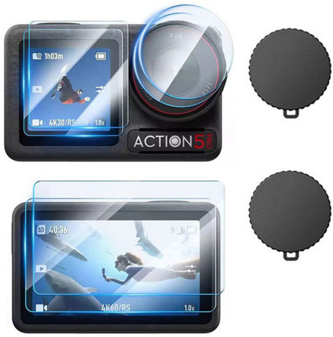 [특가] make speed 오즈모액션5프로 강화유리액정필름 3종*2매+렌즈커버2개, 1세트