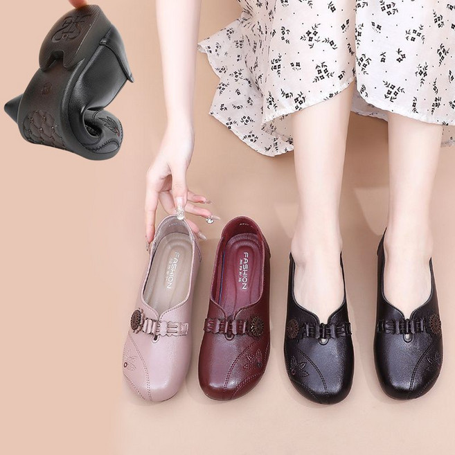 WEIHAN 중년여성 푹신한 단화 캐주얼 엄마 플랫슈즈 발편한 기본핏 구두