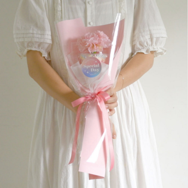 아이올라 킨더조이 꽃다발 한송이 유치원 학예회 발표회 재롱잔치 핑크 스페셜데이 마이쮸, 핑크/ 땡큐/ 마이쮸