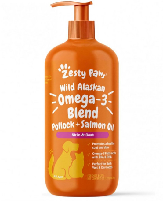 Zesty Paws 대용량 946ml 고양이 강아지 오메가3 야생알래스카 연어오일 제스티퍼스 영양제, 1개