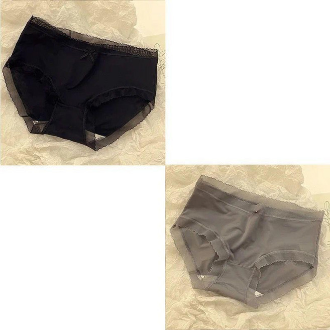 日系冰絲無痕內褲 舒適蕾絲透氣抗菌三角褲, 2條 黑+灰,XL 110-135斤, 黑+灰