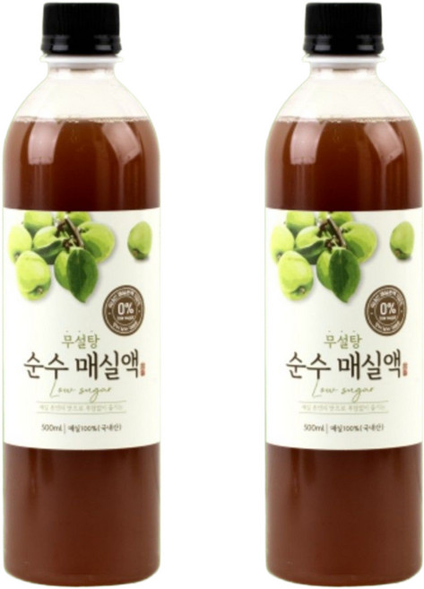 참들애 국내산 100% 무설탕 저당 무당 순수 매실원액 매실청 임산부 매실액, 2개, 500ml, 2개