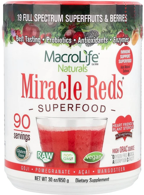 Macrolife Naturals Miracle Reds® Superfood Goji Pomegranate Acai Mangosteen 30 oz 850 g, 1개 - 쿠팡
