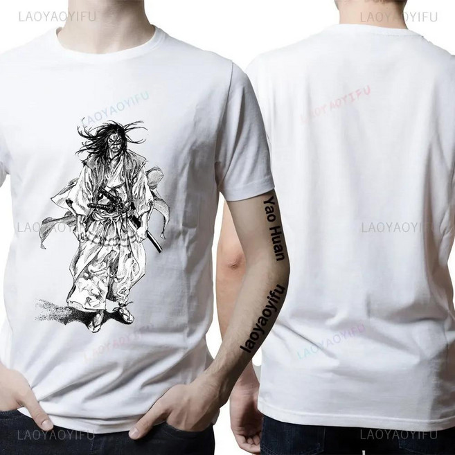 애니메이션 무사시 미야모토 배가본드 만화 티셔츠 라운드 칼라 타케주 신멘 의류, 1개, 6. YBB-white / G. XXL 사이즈