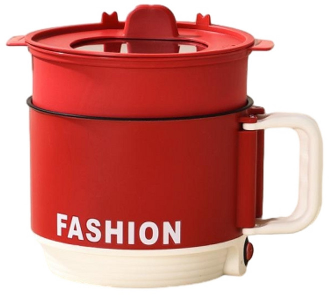 FASHION 電煮鍋 學生宿舍一人食, 紅色 蒸格110V臺灣電壓