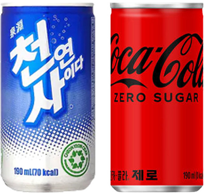 일화 천연사이다190ml(30캔) + 코카콜라 제로190ml(30캔), 60개, 190ml