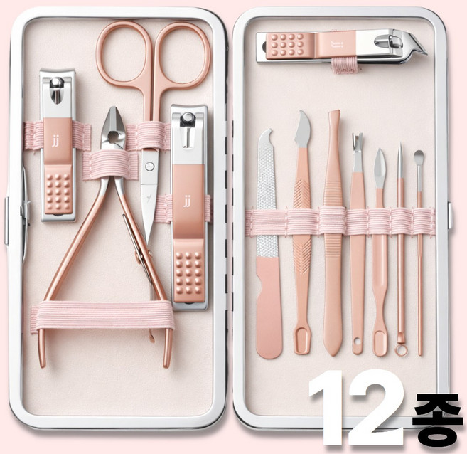 튐 없이 간편한 휴대용 손톱깎이 12종세트, 1개, 로즈골드