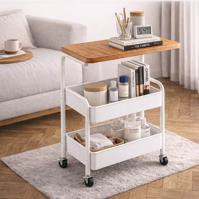 뉴에잇 이동식 철제 수납 선반, 화이트, 3단