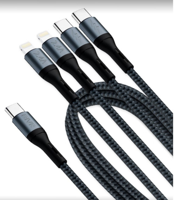 4合一編織 PD快充線 一拖4充電線 Type-C 適用i15 20W, 1個, 2米, 2m, 黑