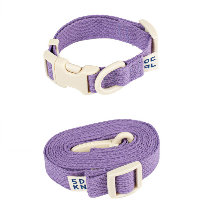 구름솜 강아지 목줄 + 리드줄 산책용품 세트 콜마이네임, 바이올렛, 1개