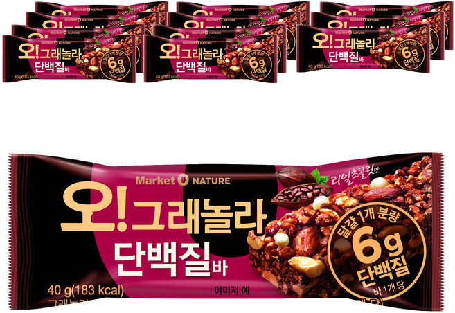 Market O NATURE 蛋白棒 可可口味, 40g, 12條