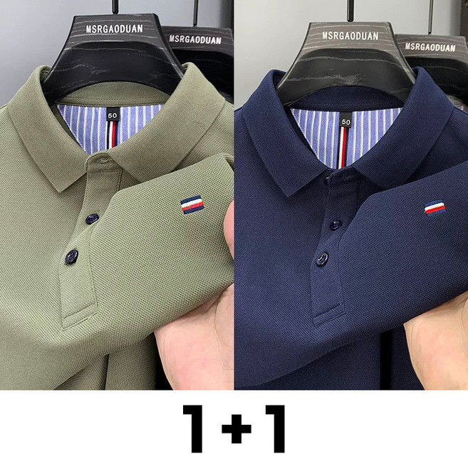 메인워크 1+1 중년남성 터틀넥 폴로 셔츠 빅사이즈 봄가을 아빠룩 비즈니스 긴팔 티셔츠 솔리드 루즈핏 스판 하객룩 간절기 카라넥 상의 2매입