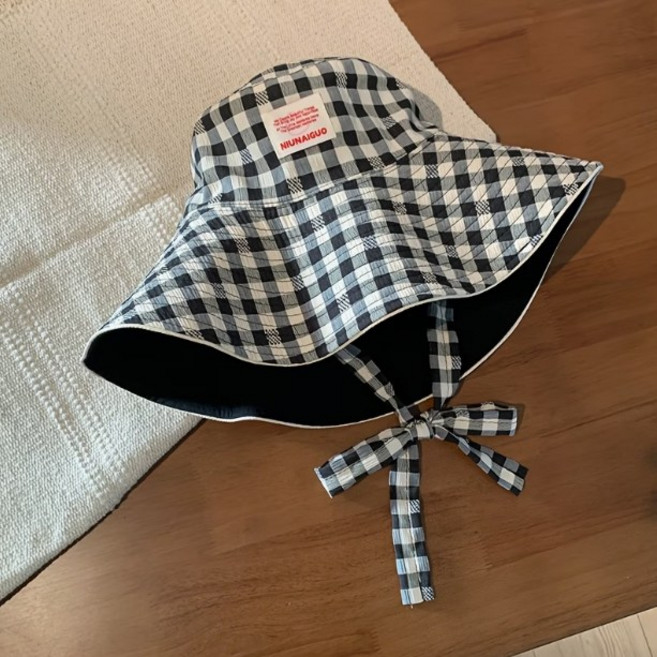 리버시블 와이드 체크모자 양면 버킷햇 여름모자 자외선차단