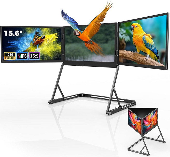 리글코 노트북 화면 익스텐더 15.6인치 FHD 1080P IPS 휴대용 접이식 트리플 모니터 모니터 Windows Mac Android용 HDMI/USB-C 플러그 앤, LIJGLECO 노트북 스크린 익스텐더, 15.6인치, 1개