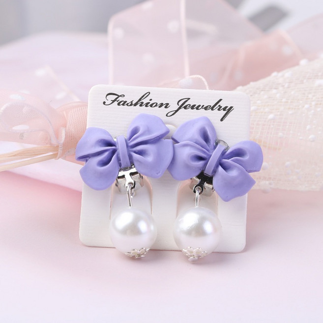 Annie 兒童無耳洞夾式耳環 蝴蝶結珍珠 可愛學生首飾 女童配件 兒童禮物