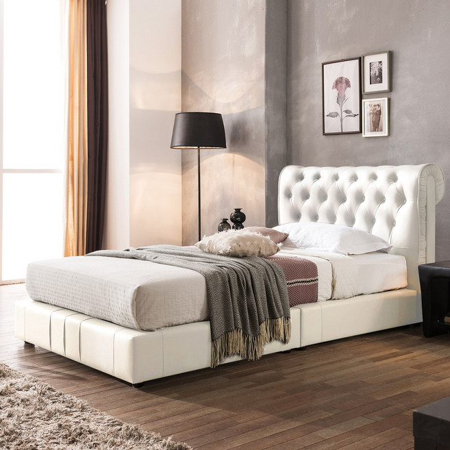 젠티스 레나 PU 가죽 침대 호텔형 침대프레임 슈퍼싱글 SS, 화이트