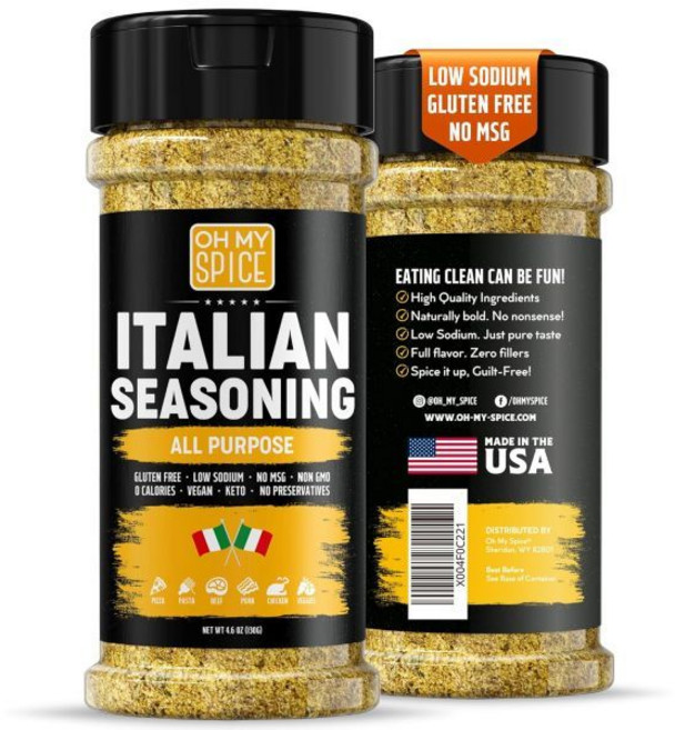 Oh My Spice 마늘 갈릭 가루 분말 파우더 이탈리안 시즈닝 블렌드 믹스 글루텐 프리 저나트륨 피자 브루스케타와 스파게티용 마늘과 지중해 향신료 토핑 4.7온스, 올 퍼포즈, 4.6 온스 (1개 팩)