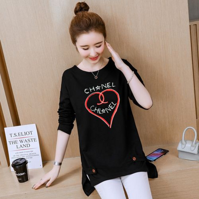 뉴욕멋쟁이 샤르네 프린팅 여성 롱티셔츠