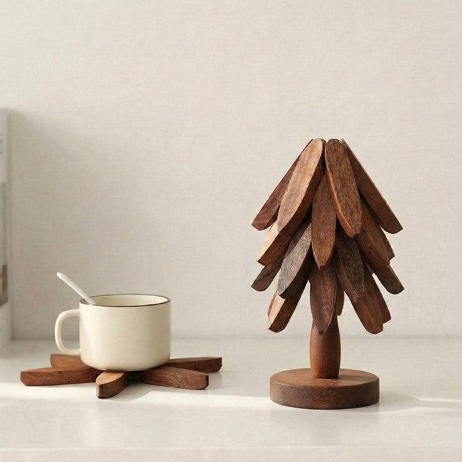 바오르 감성 주방 원목 트리 냄비받침, 1개, 월넛