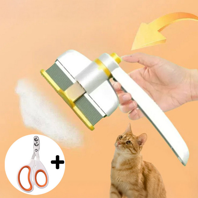 TENET 반려동물 털 제거 브러쉬 원터치 회전식 빗+발톱깎이, 1개, 노란색