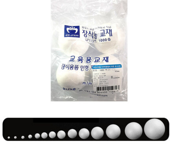 유니아트 1000 백구 장식용교재/스티로폼/크리스마스, 1500백구 120mm 1봉지