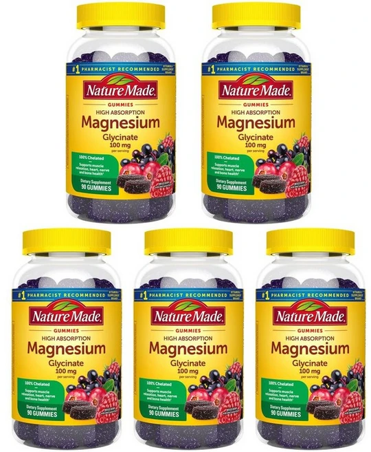 네이처메이드 마그네슘 글리시네이트 100mg 베리맛 구미, 5개, 90정 - 쿠팡