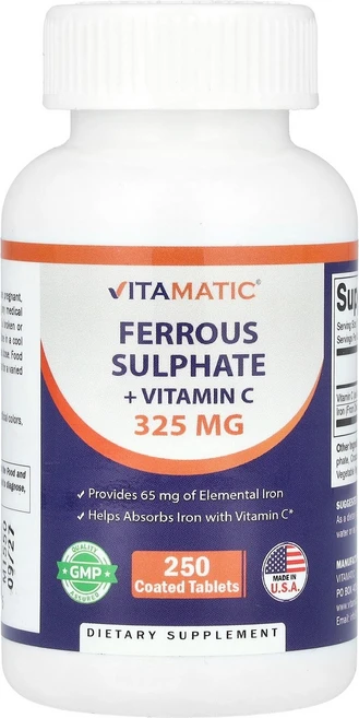 Vitamatic 황산제일철 + 비타민C 코팅 정제 250정 Vitamatic (비타매틱), Vitamatic (바이타매틱) Vitamatic, 황, 1개 - 쿠팡
