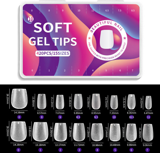 PINPAI 420PCS 무광택 가짜 손톱 캡슐 아몬드 관 T 모양 전체 커버 거짓 서리로 덥은 인공 소프트 젤 팁