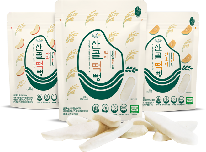 [에코맘의산골이유식] 산골떡뻥 사과3봉+단호박3봉+백미쌀눈3봉, 1개