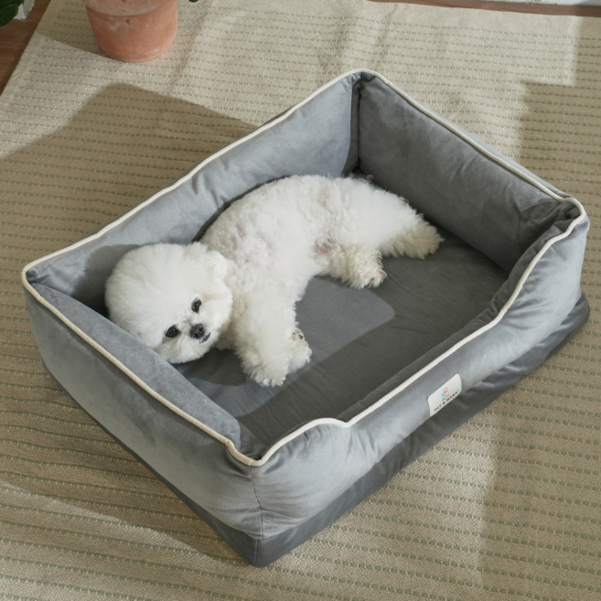 홀릭하임 슬개골보호 에그폼 강아지 쿠션 고양이 극세사 사각 대형 중형 소형 하우스 쇼파 S02, 1개, 그레이
