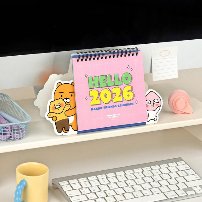 [카카오프렌즈 2026 형태 탁상 캘린더] 2026탁상캘린더 탁상달력 캐릭터캘린더 데스크캘린더 팬시문구 선물용달력 문구굿즈 직장인달력 학생달력 실용문구 감성달력 디자인문구, 1개, 핑크