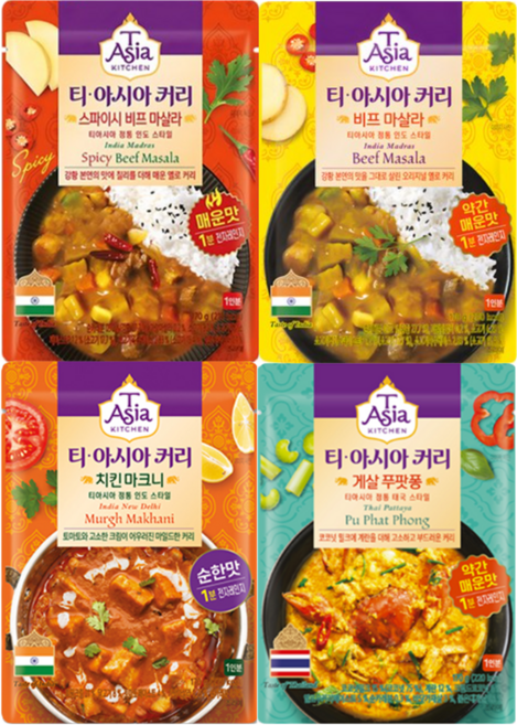 티아시아키친 커리(전자레인지용) 170g 4종(게살푸팟풍커리/치킨마크니커리/비프마살라/스파이시비프마살라) 골라담기, 게살 푸팟풍 커리 3개, 비프 마살라 3개, 1개