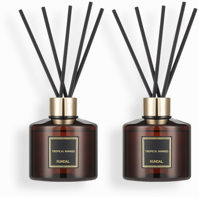 쿤달 퍼퓸 디퓨저 200ml 2개 + 섬유스틱 10개 트로피컬망고향, 트로피컬망고