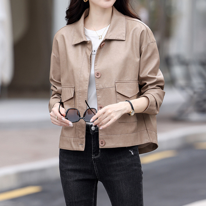 여성 양 가죽 자켓 캐주얼 간절기 숏 리얼 봄가을 슬림핏 재킷 세미크롭 라이더 점퍼