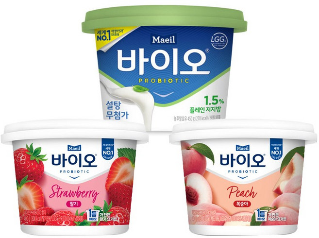 매일바이오 프로바이오틱400g 딸기1개＋복숭아1개＋매일바이오 플레인저지방450g 1개/냉장무배