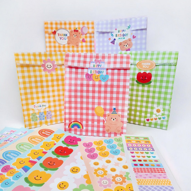 디앤지 구디백 포장 종이봉투 5종 x 6p + 꾸밈스티커 190p 세트, 혼합색상, 1세트