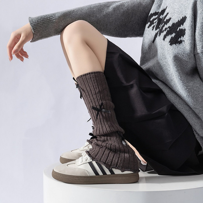 芭蕾風立體蝴蝶結針織堆堆襪套 小腿襪 長靴套 百搭保暖