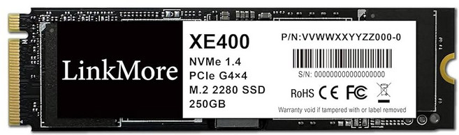 LinkMore XE200 1TB PCIe 3세대 NVMe M.2 2280 내장 솔리드 스테이트 드라이브 Latop 및 PC용 3.0X4세대 읽기 속도 최대 2500MB/s, Gen4 (XE400), 250GB