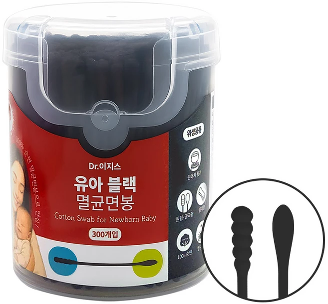 닥터이지스 유아용 블랙 멸균면봉 300개입, 1개 - 쿠팡