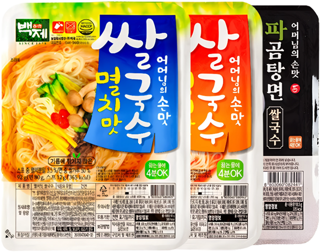 백제 쌀국수 멸치맛10개+김치맛10개+파곰탕면10개, 30개, 92g