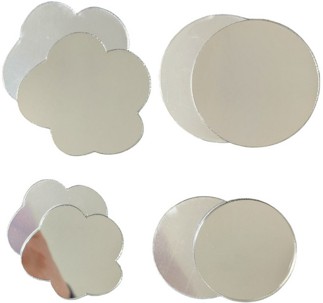 LORIA 나만의 미니 손거울 다용도 미니 스티커 거울 세트, 8개, 구름4+원형4