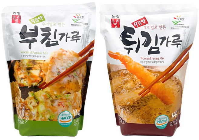 우리밀 농협 무농약 친환경 부침가루 + 튀김가루, 1개, 1kg