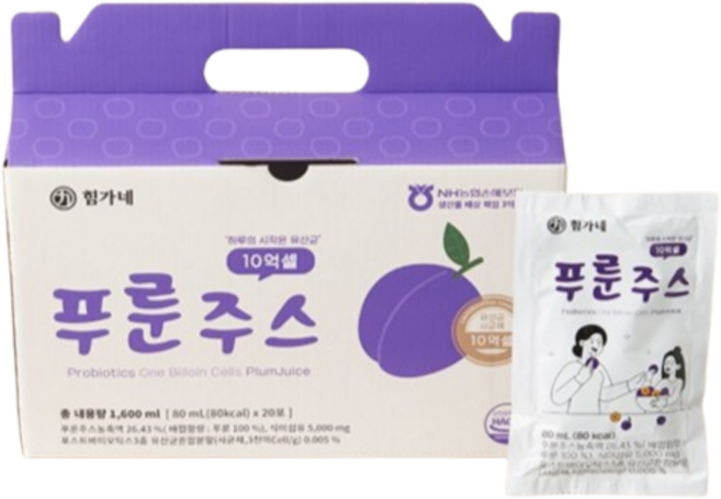힘가네 푸룬주스 푸른 농축26% 캘리포니아산 화이버, 20개, 80ml
