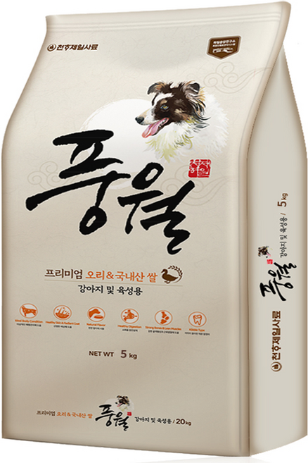 풍월 천하제일 전연령 오리고기 쌀 강아지 사료, 1개, 5kg