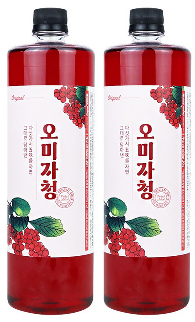 자연닮음 수제숙성으로 새콤한 맛 진한 맛있는 오미자청 1L 2개 오미자 원액 엑기스 과일청, 1개입