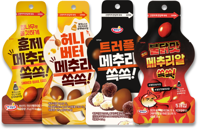 훈제메추리알쏙쏙 4종 트러플 허니버터 훈제 불닭맛, 24개, 25g