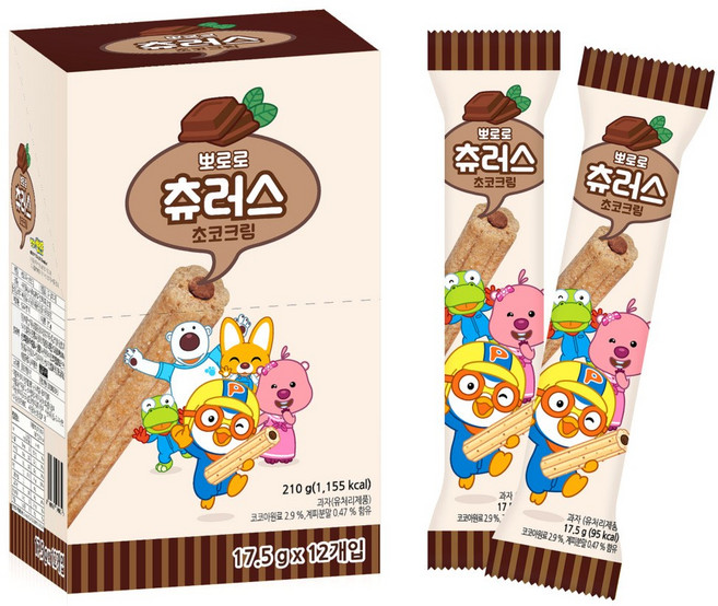 뽀로로 츄러스 초코크림, 17.5g, 12개