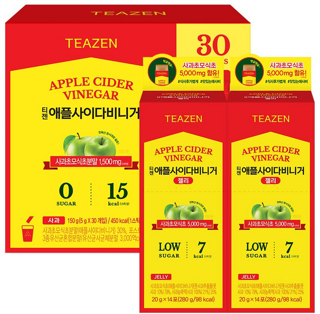 [애사비 1달관리] 티젠 애플 사이다 비니거 30스틱+젤리 28스틱, 1세트, 58개입, 5g