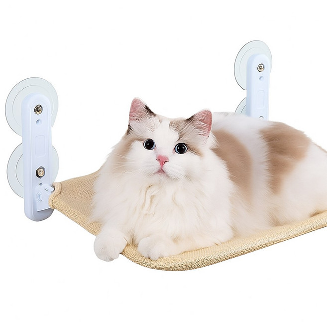 투데이리빙 프리미엄 고양이 창문 해먹 메쉬 기모 강력 흡착 하중 15kg 윈도우 접이식 캣해먹 햇볕 휴식 공간 캣창문 침대 애완 용품, 1개, R98401A(아이보리